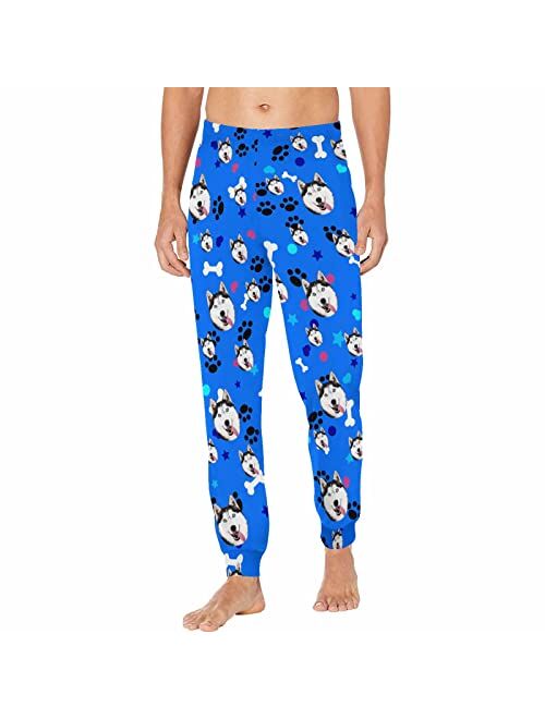 Artsadd Custom Funny Pajama Pants for Men with Photo Face Pet Dog Cat Pajamas Pjs Lounge Sleepwear Bottoms Personalized Gift