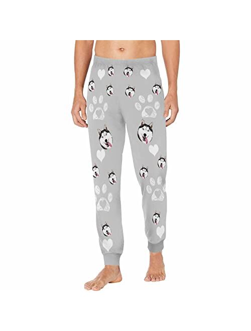 Artsadd Custom Funny Pajama Pants for Men with Photo Face Pet Dog Cat Pajamas Pjs Lounge Sleepwear Bottoms Personalized Gift