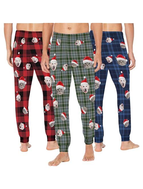 Artsadd Custom Funny Pajama Pants for Men with Photo Face Pet Dog Cat Pajamas Pjs Lounge Sleepwear Bottoms Personalized Gift