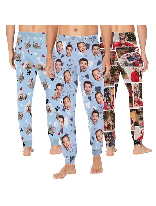 Artsadd Custom Funny Pajama Pants for Men with Photo Face Pet Dog Cat Pajamas Pjs Lounge Sleepwear Bottoms Personalized Gift