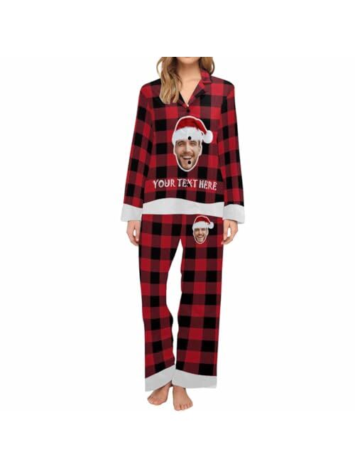 Artsadd Custom Women's Short Pajamas Set with Face Photo Personalized PJ Soft Loungewear Gift for Women Girls Mom Christmas