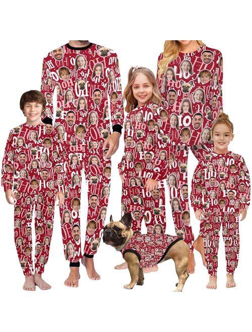 Artsadd Personalized Family Matching Pajamas Set Cutom Faces Funny Sleepwear Pjs for Men, Women, Pet, Dog, Kids, Teens