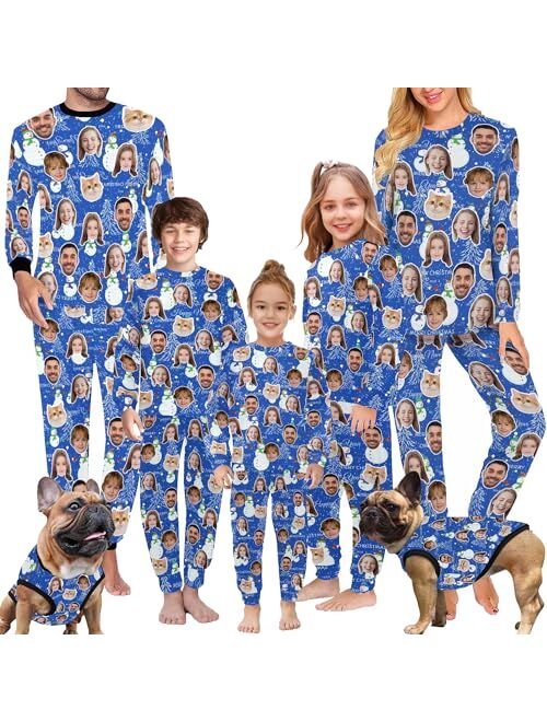 Artsadd Personalized Family Matching Pajamas Set Cutom Faces Funny Sleepwear Pjs for Men, Women, Pet, Dog, Kids, Teens