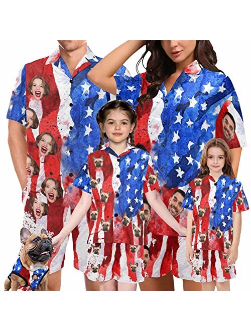 Artsadd Personalized Family Matching Pajamas Set Cutom Faces Funny Sleepwear Pjs for Men, Women, Pet, Dog, Kids, Teens