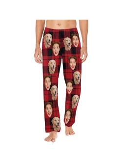 Yescustom Personalized Photo Face Pajama Pants for Men Custom Plaid Stripes Pajama Sleepwear Bottoms with Pockets