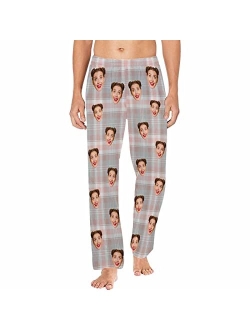 Yescustom Personalized Photo Face Pajama Pants for Men Custom Plaid Stripes Pajama Sleepwear Bottoms with Pockets