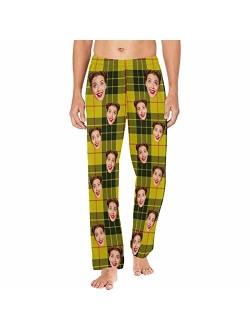 Yescustom Personalized Photo Face Pajama Pants for Men Custom Plaid Stripes Pajama Sleepwear Bottoms with Pockets