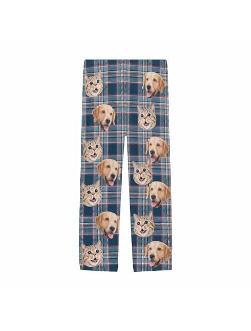 Yescustom Personalized Photo Face Pajama Pants for Men Custom Plaid Stripes Pajama Sleepwear Bottoms with Pockets