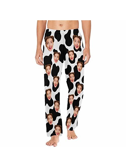 Yescustom Personalized Photo Face Pajama Pants for Men Custom Plaid Stripes Pajama Sleepwear Bottoms with Pockets