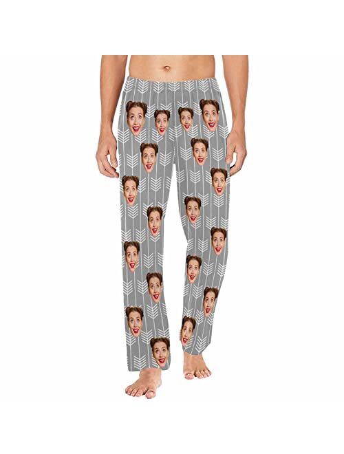 Yescustom Personalized Photo Face Pajama Pants for Men Custom Plaid Stripes Pajama Sleepwear Bottoms with Pockets