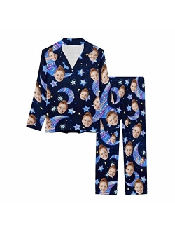 Artsadd Custom Face Pajama Set for Women Personalized Couple Picture Sleepwear Print Long Sleeve Button Nightwear for Couple