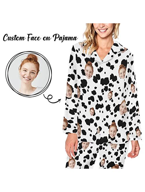 Artsadd Custom Face Pajama Set for Women Personalized Couple Picture Sleepwear Print Long Sleeve Button Nightwear for Couple