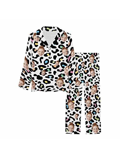 Artsadd Custom Face Pajama Set for Women Personalized Couple Picture Sleepwear Print Long Sleeve Button Nightwear for Couple