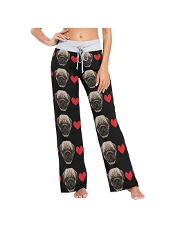 Fisyme Face Custom Pajama Pants for Women Pjs Bottoms Drawstring Wide Leg Jogger Lounge Personalized Pants Sleepwear