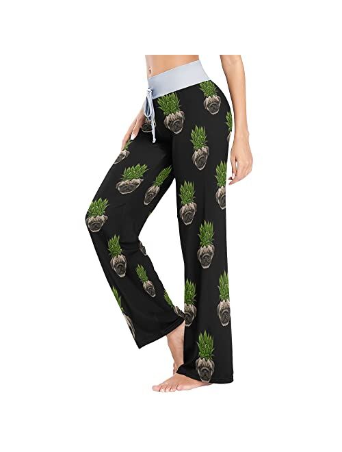 Fisyme Face Custom Pajama Pants for Women Pjs Bottoms Drawstring Wide Leg Jogger Lounge Personalized Pants Sleepwear