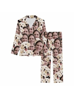 Artsadd Custom Face Black Paw Womens Long Pajama Set Personalized Photo On Sleepwear Nightwear