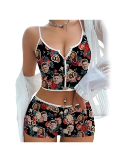 Artsadd Custom Pajama Sets with Face, Personalized Pajamas Funny Sleepwear with Photo Two Piece PJ Set Pjs Gifts for Women