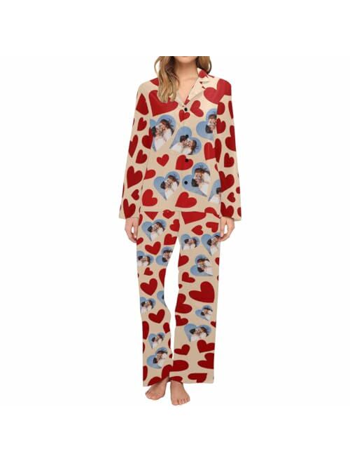 Artsadd Custom Pajama Sets with Face, Personalized Pajamas Funny Sleepwear with Photo Two Piece PJ Set Pjs Gifts for Women