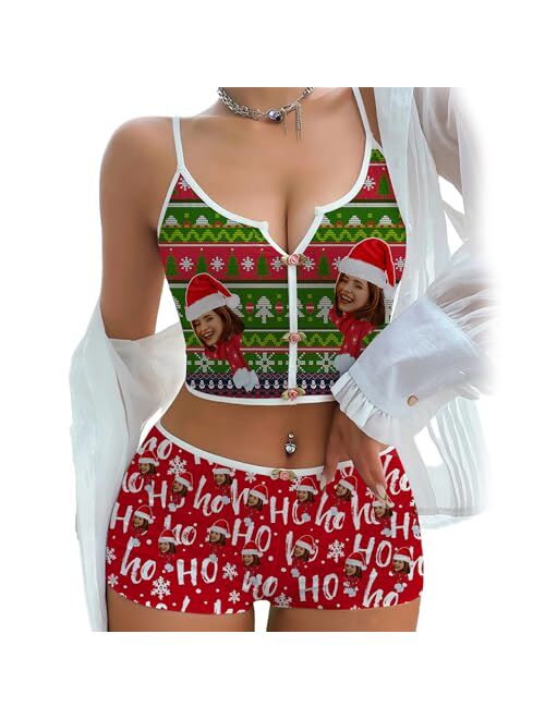 Artsadd Custom Pajama Sets with Face, Personalized Pajamas Funny Sleepwear with Photo Two Piece PJ Set Pjs Gifts for Women