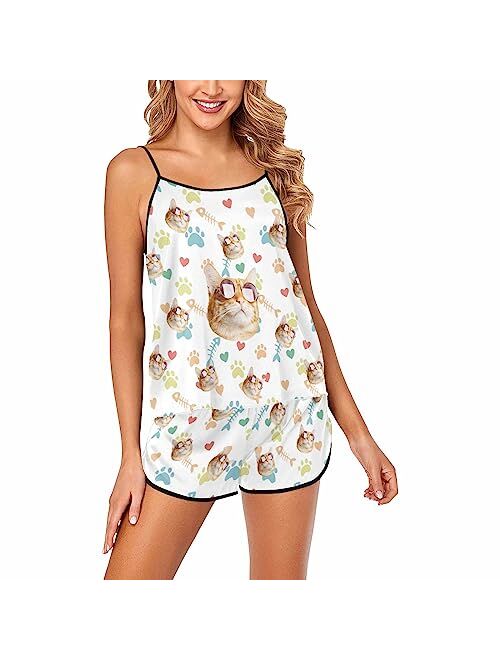 Artsadd Custom Pajama Sets with Face, Personalized Pajamas Funny Sleepwear with Photo Two Piece PJ Set Pjs Gifts for Women