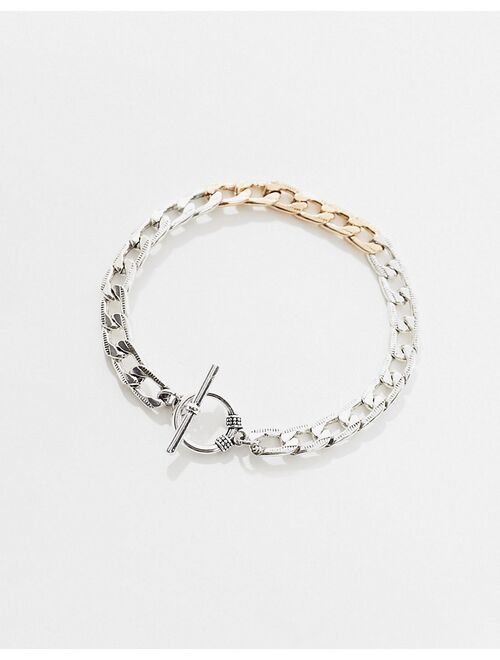 Faded Future two tone antique T bar bracelet in silver