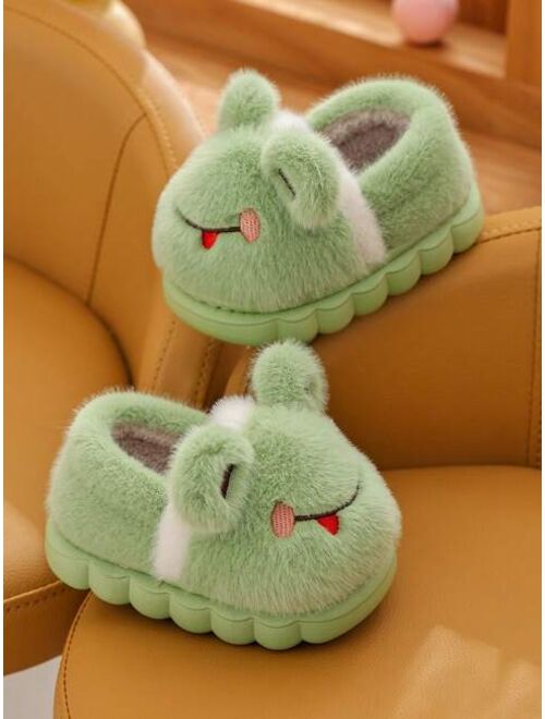 Shein Cute Frog Indoor Winter Slippers For Little Girls, Warm, Comfortable & Anti-slip