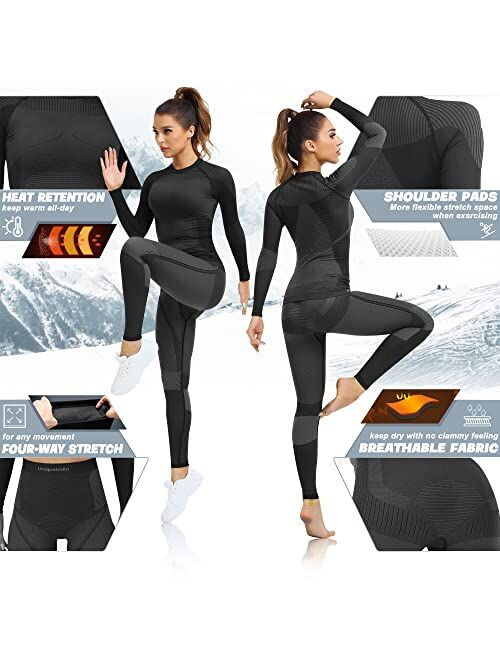 UNIQUEBELLA Womens Thermal Underwear, Thermal Base Layers Women - Ski Wear Ladies Compression Athletic Long Johns Skins Set