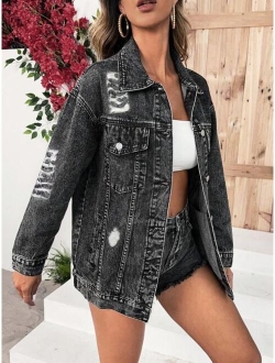 Frenchy Button Front Flap Pocket Drop Shoulder Denim Jacket