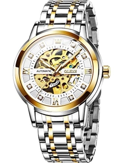 Gold Skeleton Men's Automatic Mechanical Watches self Winding Luxury Dress Shiny Diamond Stainess Steel Waterproof Luminous Wrist Watches