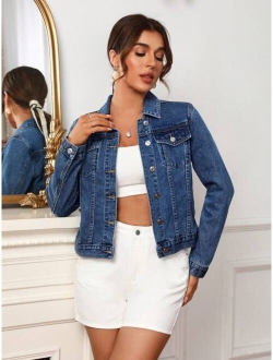 SHEIN Frenchy Flap Pocket Button Front Denim Jacket