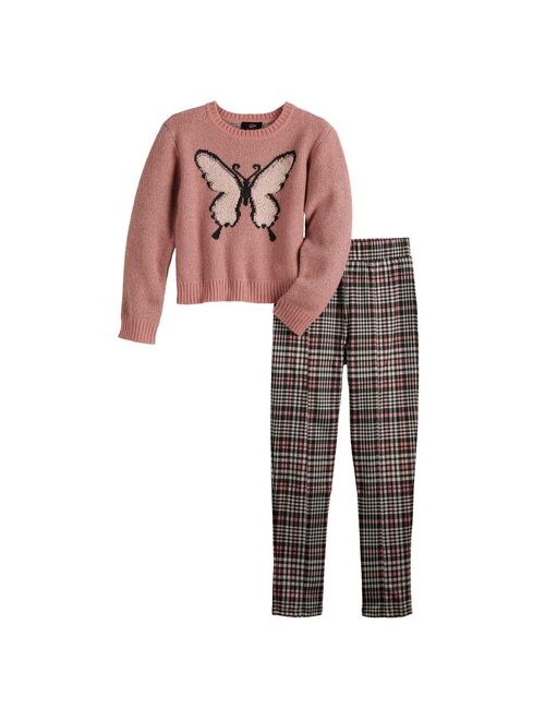 Girls 7-16 IZ Byer 2-Piece Sweater & Knit Plaid Pants