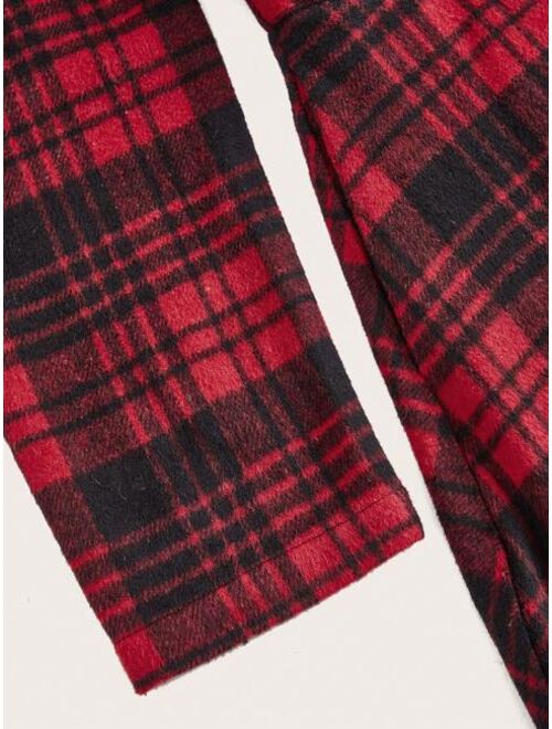 SHEIN Clasi Plaid Print Fuzzy Trim Overcoat