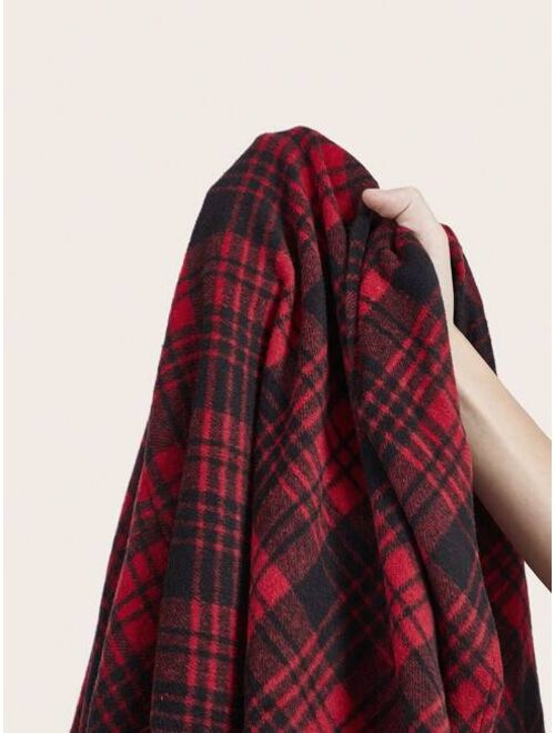 SHEIN Clasi Plaid Print Fuzzy Trim Overcoat