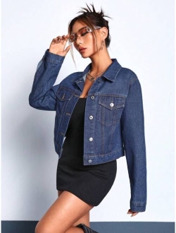 SHEIN Essnce Flap Pocket Denim Jacket