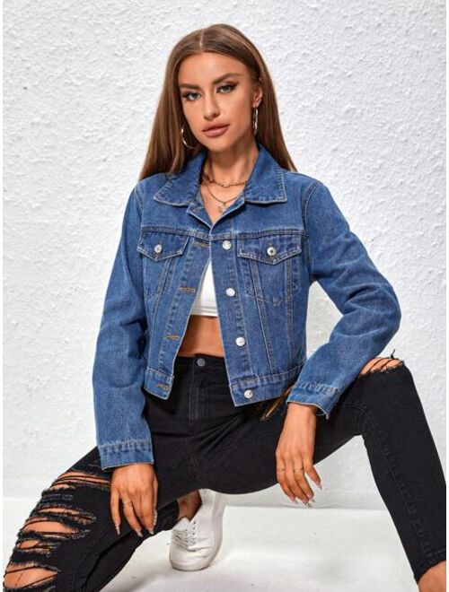 SHEIN Essnce Flap Pocket Denim Jacket