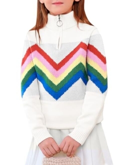 Haloumoning Girls Cute Rainbow Sweater Kids Quarter Zip Pullover Sweater Clothes 5-14 Years