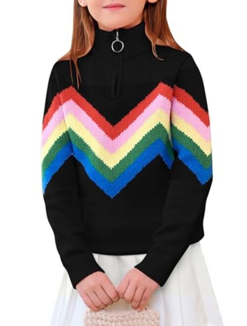 Haloumoning Girls Cute Rainbow Sweater Kids Quarter Zip Pullover Sweater Clothes 5-14 Years