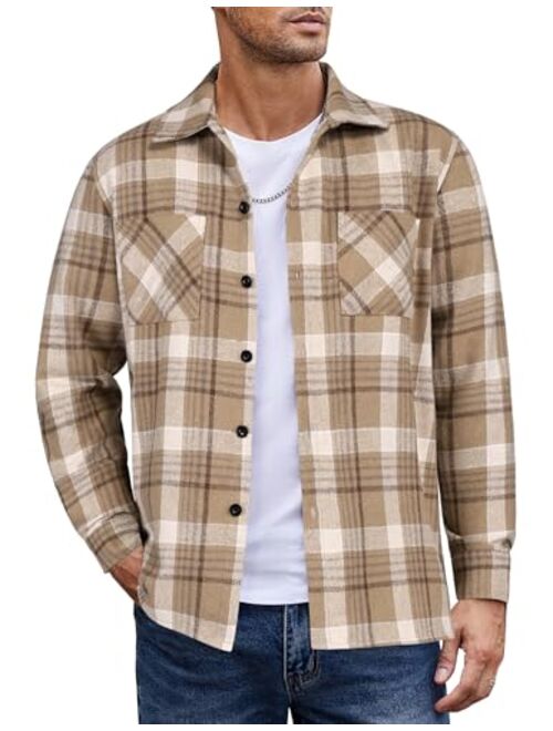 COOFANDY Men's Flannel Shirts Casual Button Down Plaid Shirt Jacket Long Sleeve Fleece Shacket with Pockets