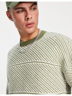 stripe crew neck sweater in light khaki