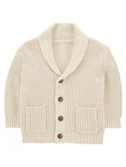 Haloumoning Boy's Shawl Collar Cardigan Sweater Button Down Long Sleeve Knitted Outwear Sweater Coats with Pockets