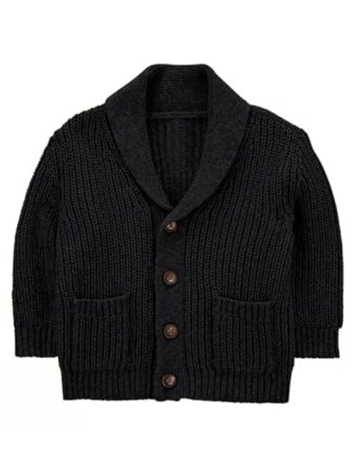 Haloumoning Boy's Shawl Collar Cardigan Sweater Button Down Long Sleeve Knitted Outwear Sweater Coats with Pockets