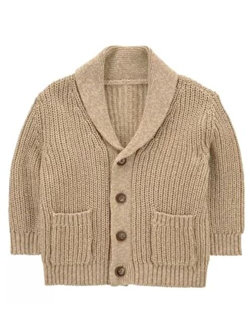 Haloumoning Boy's Shawl Collar Cardigan Sweater Button Down Long Sleeve Knitted Outwear Sweater Coats with Pockets