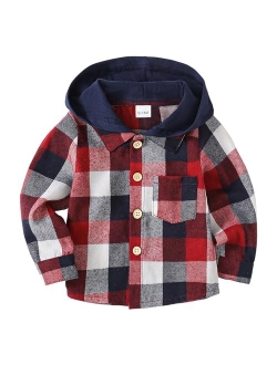 Kimi Bear Baby Toddler Boys Long Sleeve Shirt Plaid Flannel Button Down Shirts Christmas Outfit Top Jacket Fall Winter Clothes