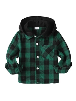 Kimi Bear Baby Toddler Boys Long Sleeve Shirt Plaid Flannel Button Down Shirts Christmas Outfit Top Jacket Fall Winter Clothes