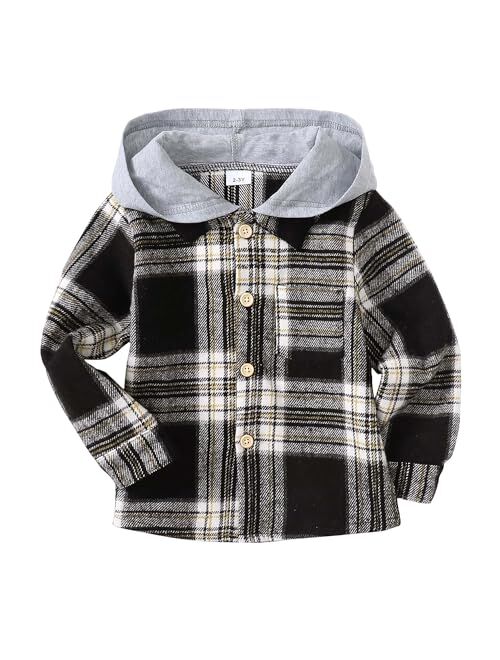 Kimi Bear Baby Toddler Boys Long Sleeve Shirt Plaid Flannel Button Down Shirts Christmas Outfit Top Jacket Fall Winter Clothes