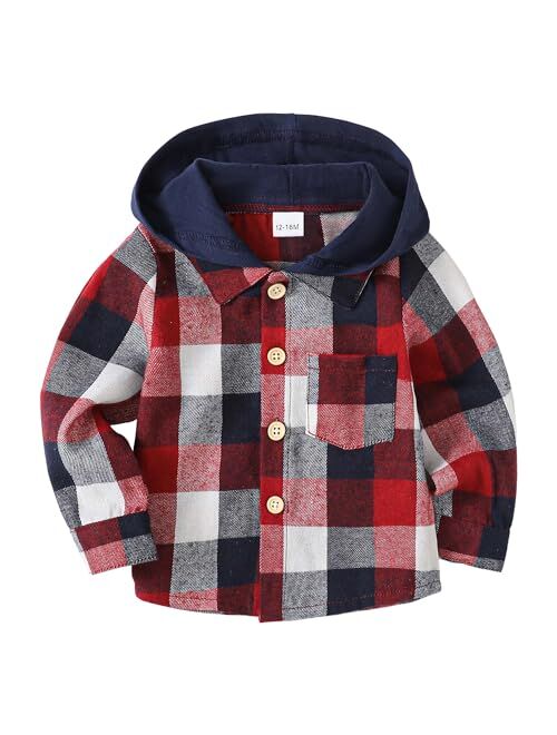 Kimi Bear Baby Toddler Boys Long Sleeve Shirt Plaid Flannel Button Down Shirts Christmas Outfit Top Jacket Fall Winter Clothes