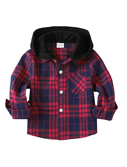 Kimi Bear Baby Toddler Boys Long Sleeve Shirt Plaid Flannel Button Down Shirts Christmas Outfit Top Jacket Fall Winter Clothes