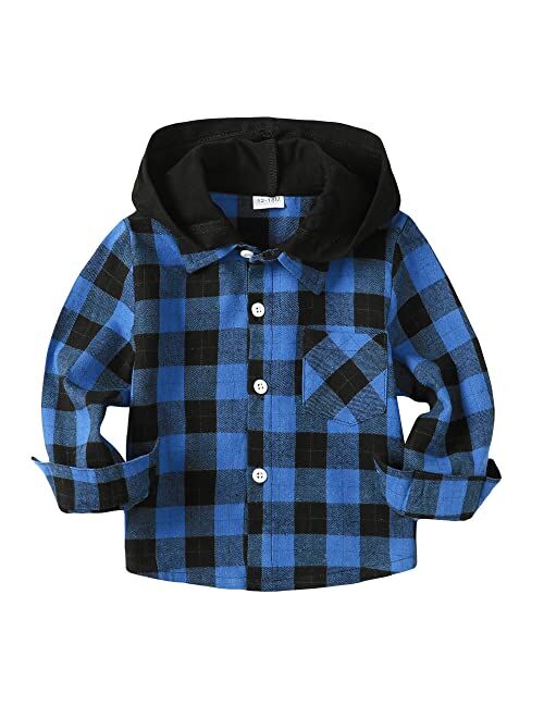 Kimi Bear Baby Toddler Boys Long Sleeve Shirt Plaid Flannel Button Down Shirts Christmas Outfit Top Jacket Fall Winter Clothes