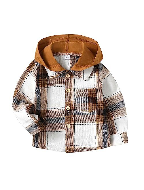 Kimi Bear Baby Toddler Boys Long Sleeve Shirt Plaid Flannel Button Down Shirts Christmas Outfit Top Jacket Fall Winter Clothes