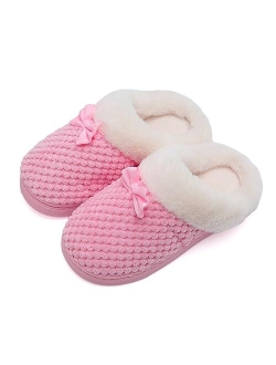 WateLves Girls Slippers Memory Foam Toddler Kids Comfort Wool-Like Plush Fleece Lined House Shoes for Indoor & Outdoor